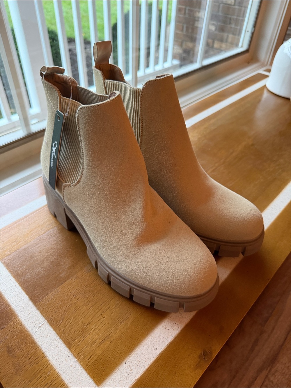 Chunky Chelsea Ankle Booties in Light Beige - Casual Slip-On Style